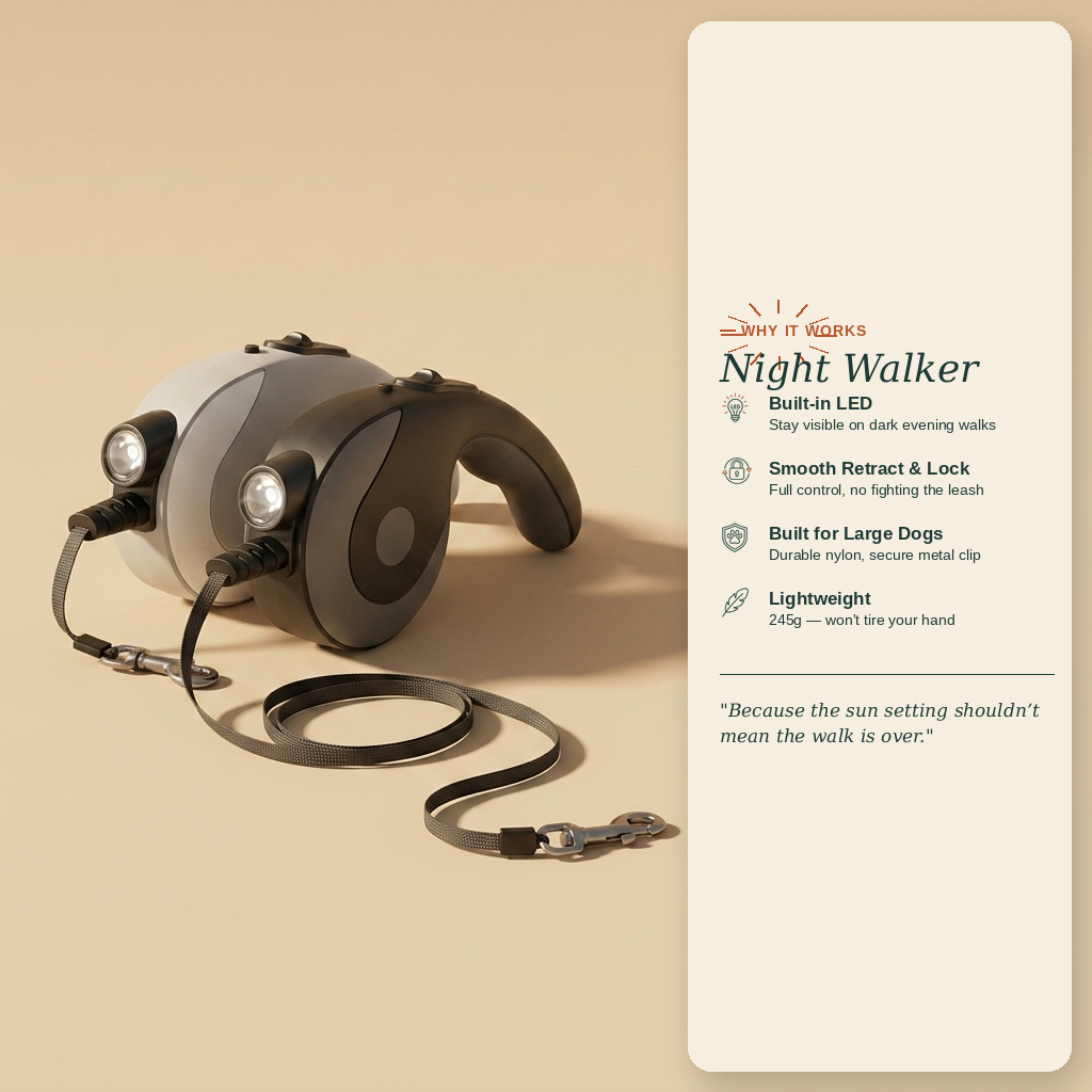 The Night Walker — Retractable Leash with LED
